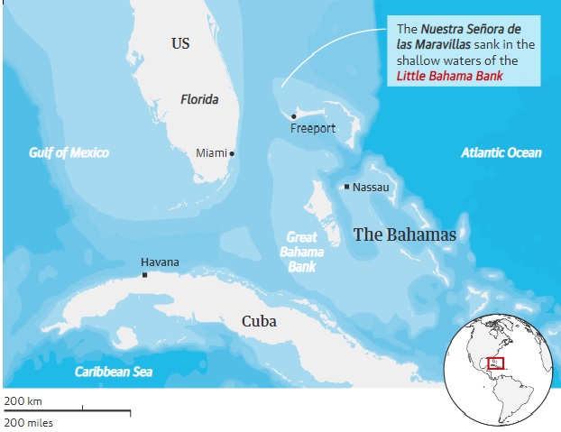 کشف آثار با ارزش از کشتی غرق شده اسپانیایی ۳۵۰ ساله در باهاما