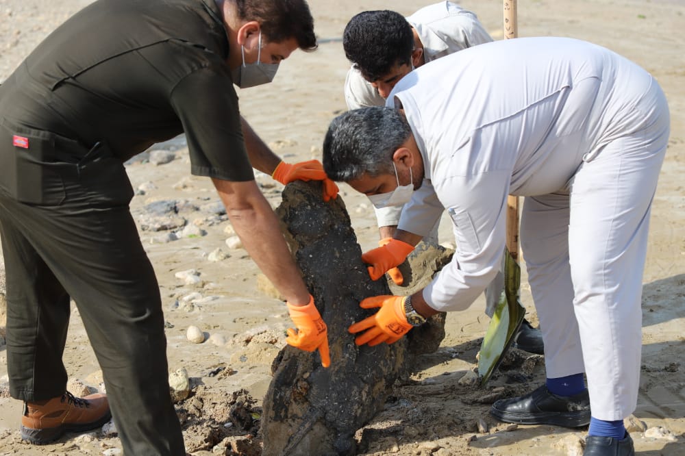 جمع‌آوری و پاکسازی آلودگی نفتی ساحل بوشهر + تصاویر