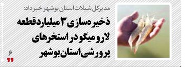 ذخيره‌سازي ۳ ميليارد قطعه لارو ميگو در استخر‌هاي پرورشي استان بوشهر