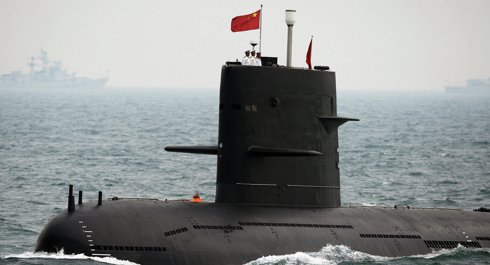 زیردریایی مرموز چینی با ویژگی عدم محل مستقر در بالای بدنه زیر دریایی و وجود باله در آن