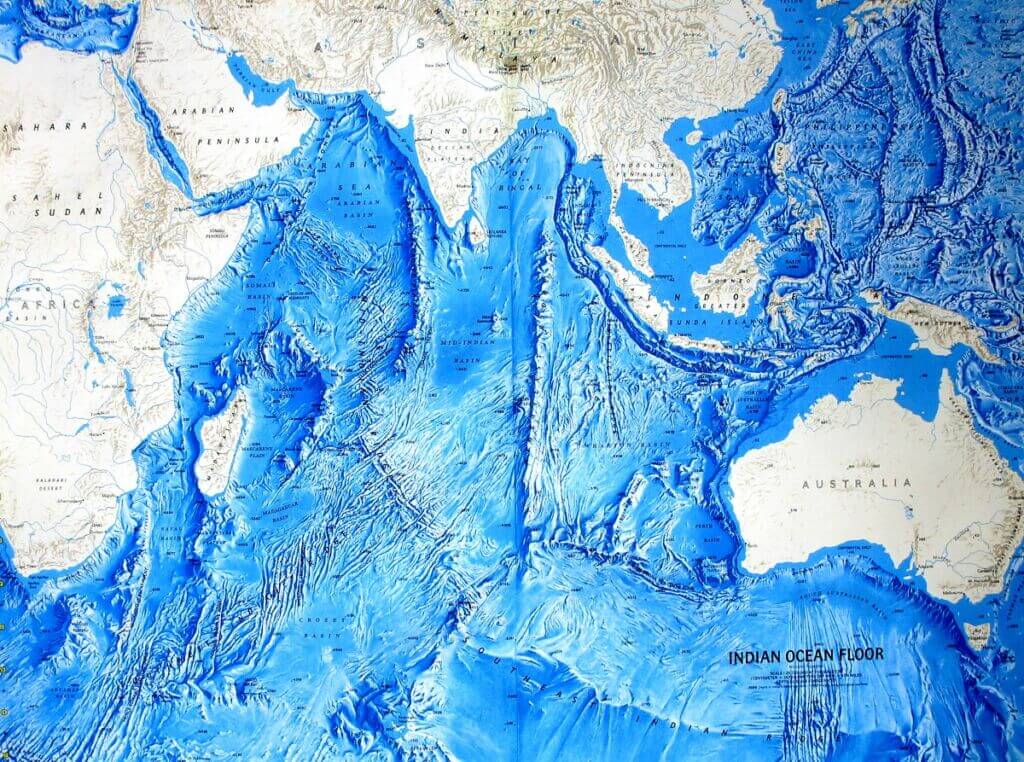 نقشه بستر دریا و کف اقیانوسی اقیانوس هند