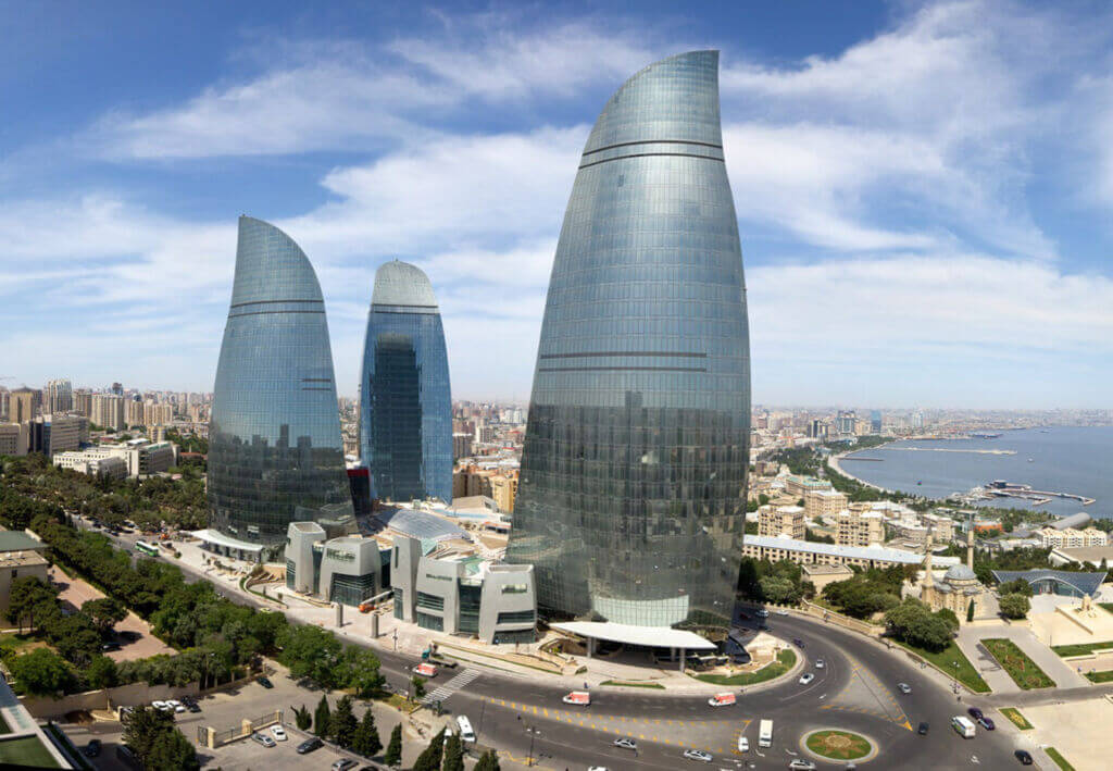 برج‌های سه قلو شعله بندر باکو آذربایجان - flame towers baku