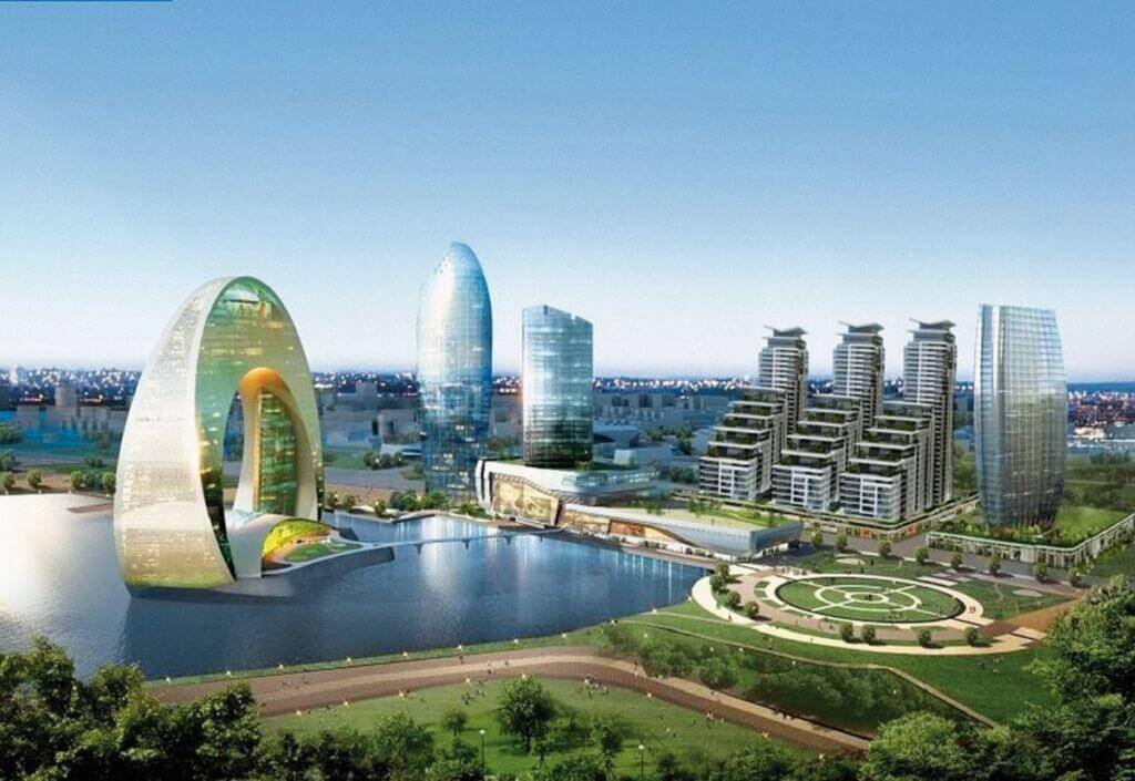 هتل هلالی شکل مجلل در ساحل دریای بندر باکو آذربایجان