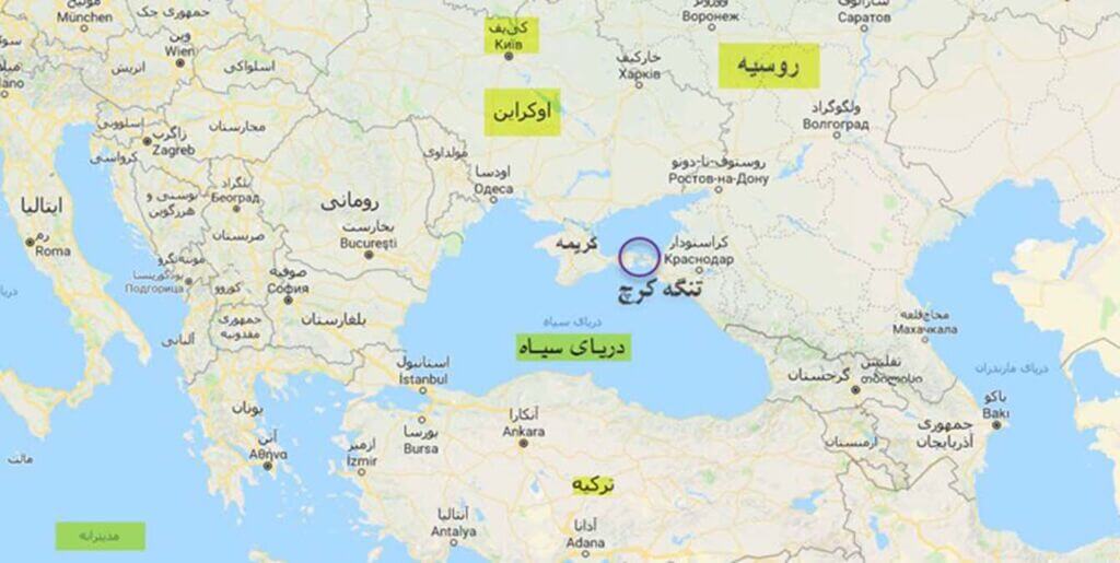 نقشه محل انفجار دو نفتکش روسی در تنگه کرچ