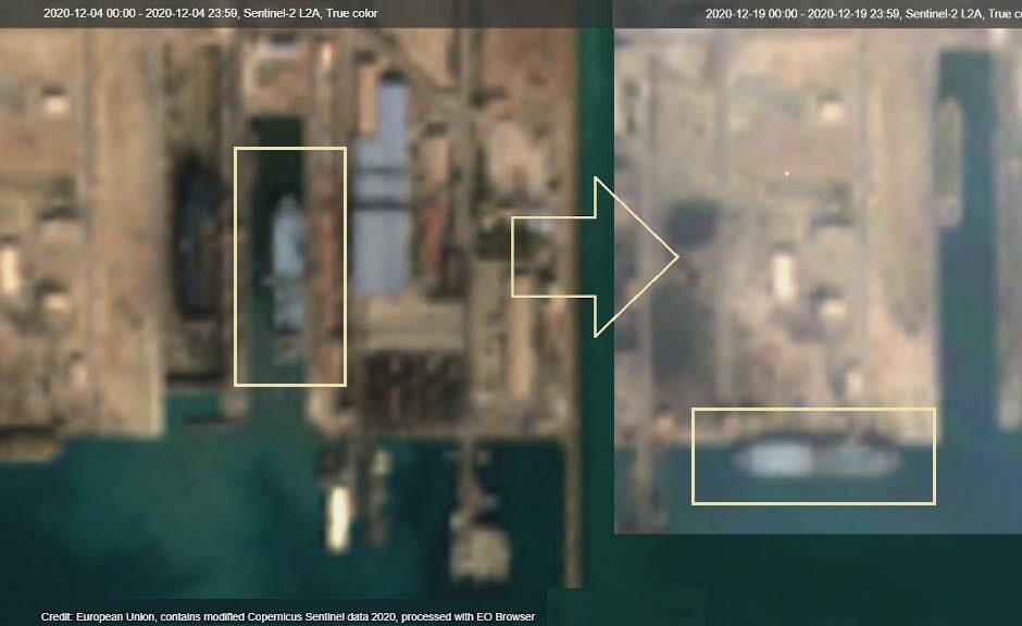 تصویر ماهواره ای از ناو بندر مکران در یارد کشتی سازی