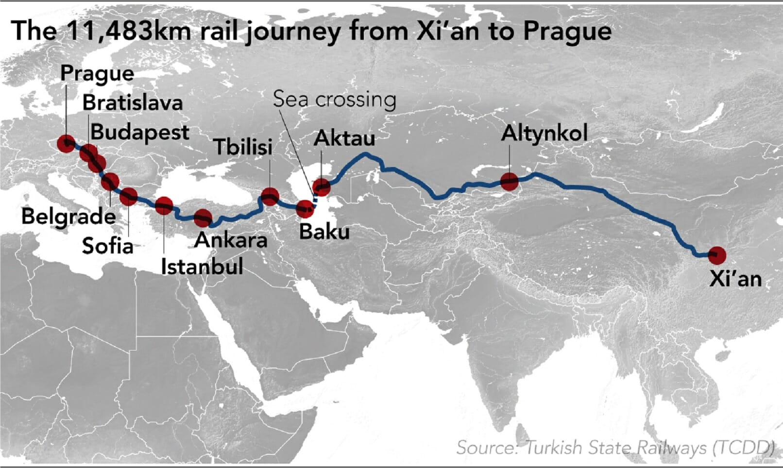 مسیر ریلی و راه‌آهن چین به ترکیه و اروپا