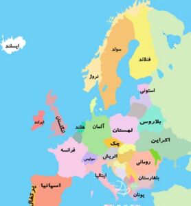 نقشه اروپا همراه با نام کشورها