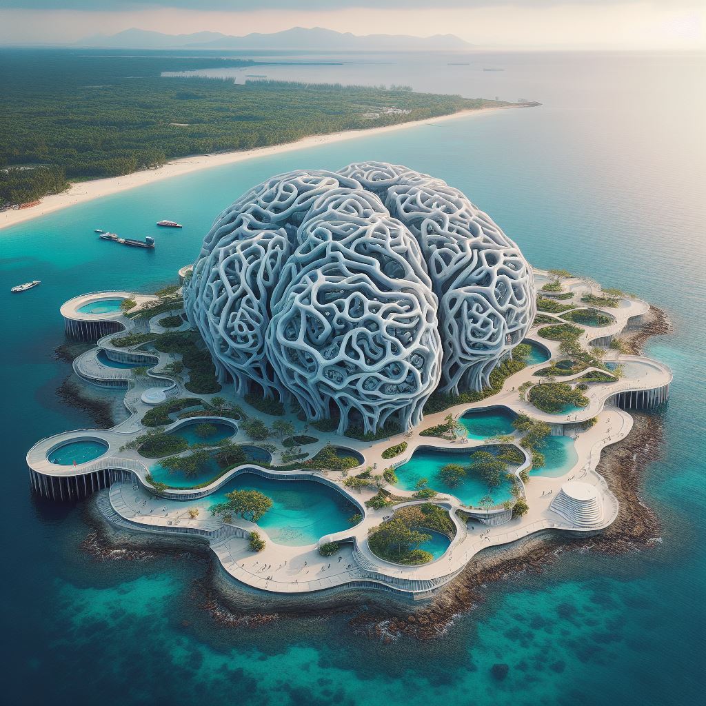 طراحی ساختمانی با شکل مرجان مغزی جهت نماد ساحلی جزیره کیش توسط هوش مصنوعی