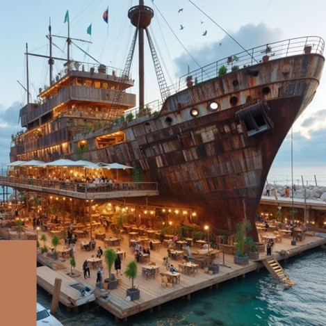 کشتی متروکه به عنوان مرکز تفریحی و نماد ساحلی جزیره هرمز و جزیره ابوموسی